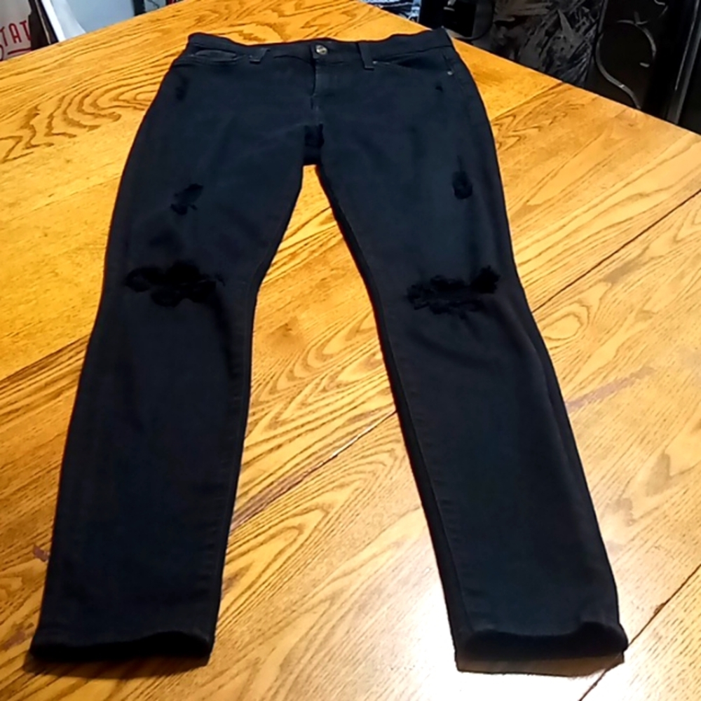 7 FOR ALL MANKIND Womens Jeans  25 BLACK ANKLE GUENEVERE Preowned Distressed